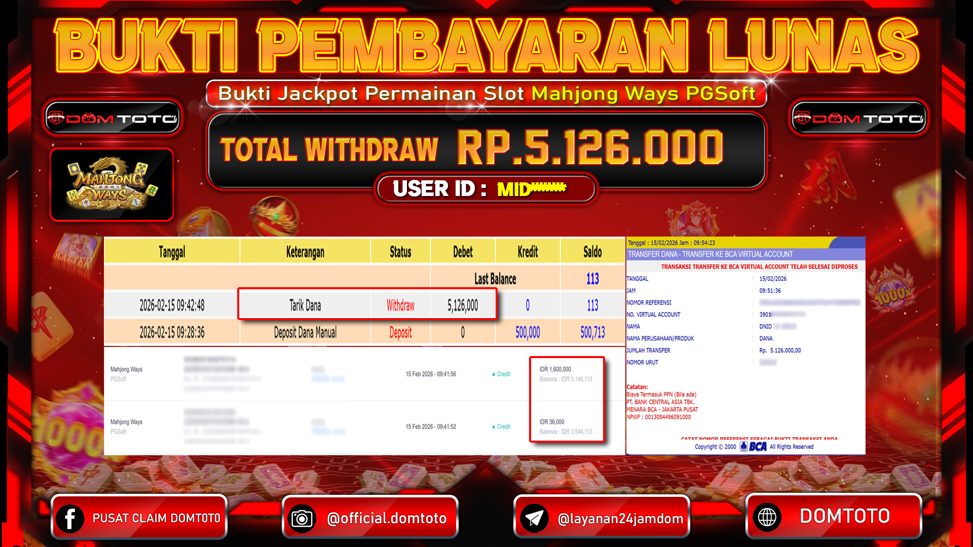 JACKPOT SLOT Mahjong Ways PGSoft 15 FEBRUARI 2026